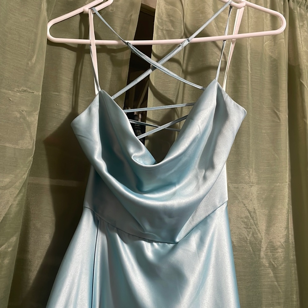 Light blue long homecoming/prom dress.